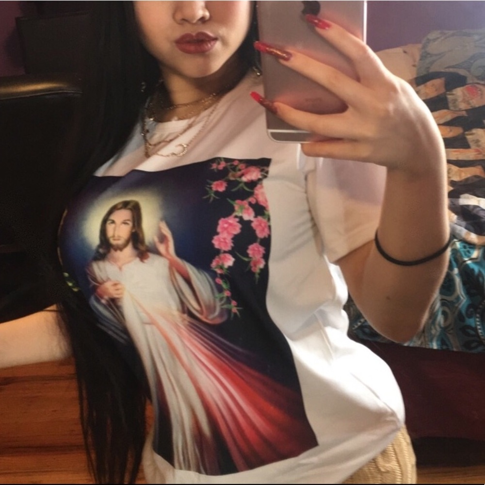 🆕👚 Jesus Christ Floral Graphic White T-Shirt